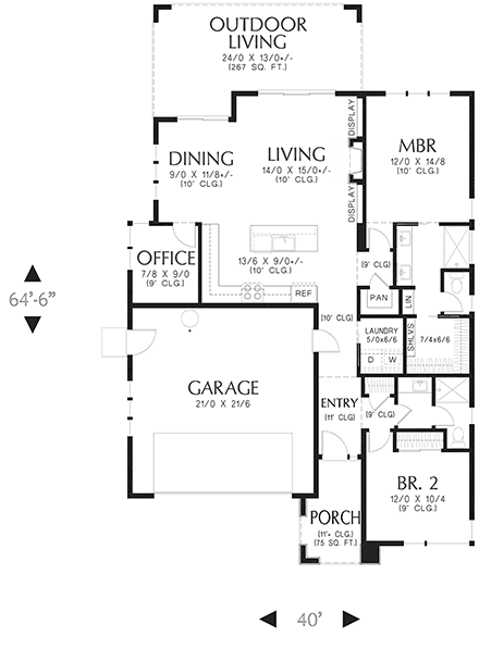Contemporary, Modern, Ranch House Plan 83514 with 2 Beds, 2 Baths, 2 Car Garage First Level Plan