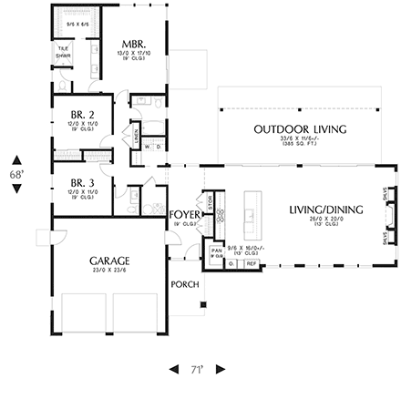 Contemporary House Plan 83517 with 3 Beds, 3 Baths, 2 Car Garage First Level Plan