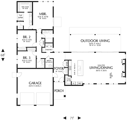Contemporary, Modern House Plan 83518 with 3 Beds, 3 Baths, 2 Car Garage First Level Plan