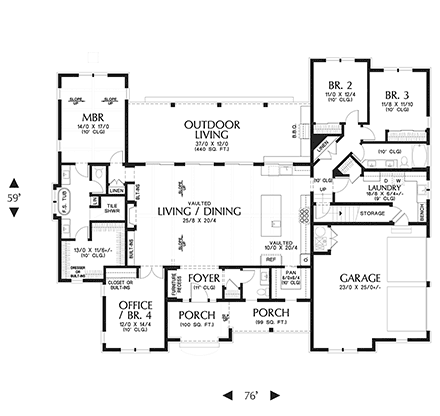 Country, Farmhouse House Plan 83519 with 4 Beds, 3 Baths, 2 Car Garage First Level Plan