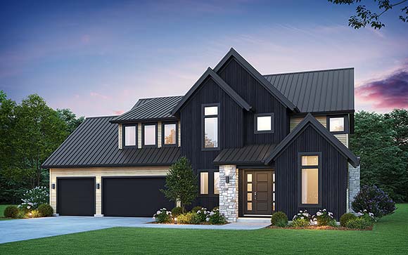 Contemporary, Farmhouse House Plan 83529 with 5 Beds, 4 Baths, 3 Car Garage Elevation