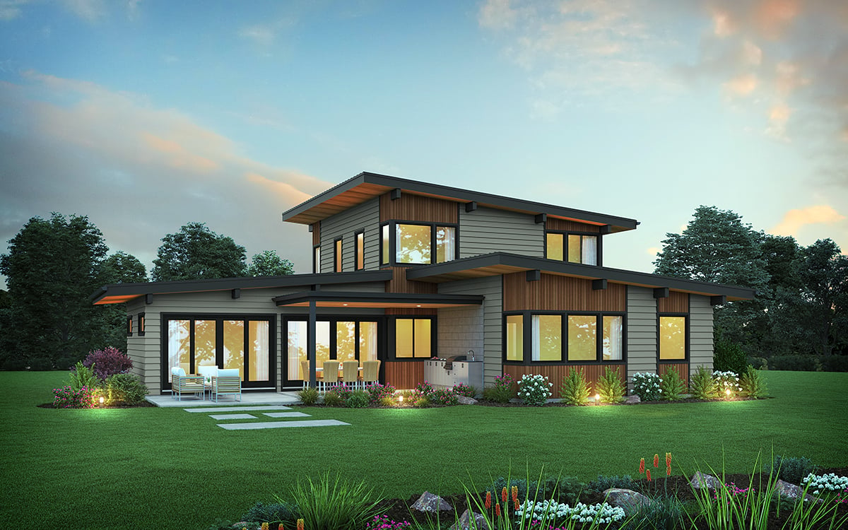 Contemporary House Plan 83530 with 4 Beds, 3 Baths, 2 Car Garage Rear Elevation