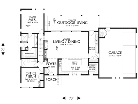 Contemporary House Plan 83531 with 4 Beds, 3 Baths, 3 Car Garage First Level Plan