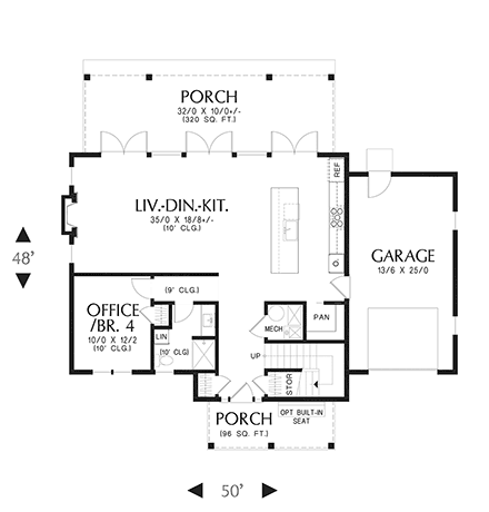 Country, Farmhouse House Plan 83532 with 4 Beds, 3 Baths, 1 Car Garage First Level Plan