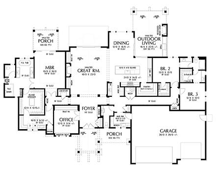 Craftsman, Ranch House Plan 83535 with 3 Beds, 3 Baths, 3 Car Garage First Level Plan