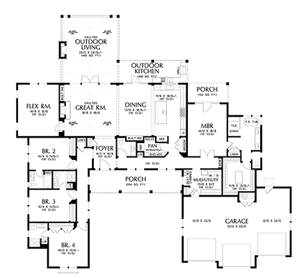 Farmhouse, Ranch, Southern House Plan 83538 with 4 Beds, 5 Baths, 3 Car Garage First Level Plan