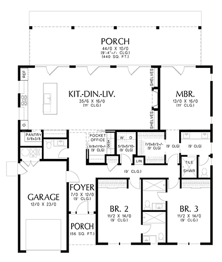 Farmhouse, Ranch House Plan 83543 with 3 Beds, 4 Baths, 1 Car Garage First Level Plan