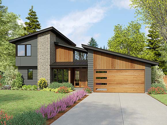 Contemporary House Plan 83546 with 3 Beds, 3 Baths, 2 Car Garage Elevation