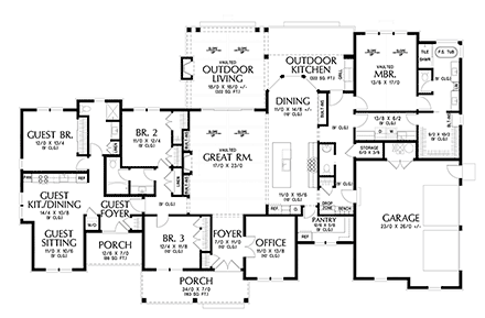 Country, Farmhouse, Ranch House Plan 83551 with 4 Beds, 4 Baths, 2 Car Garage First Level Plan
