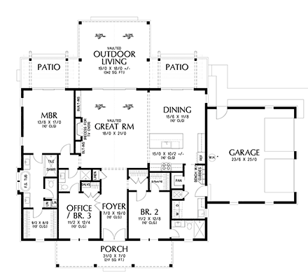 Country, Farmhouse, Ranch House Plan 83552 with 3 Beds, 3 Baths, 2 Car Garage First Level Plan