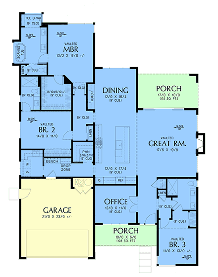 Contemporary, Modern, Ranch House Plan 83553 with 3 Beds, 3 Baths, 2 Car Garage First Level Plan