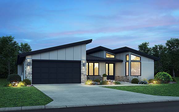 Contemporary, Modern, Ranch House Plan 83553 with 3 Beds, 3 Baths, 2 Car Garage Elevation
