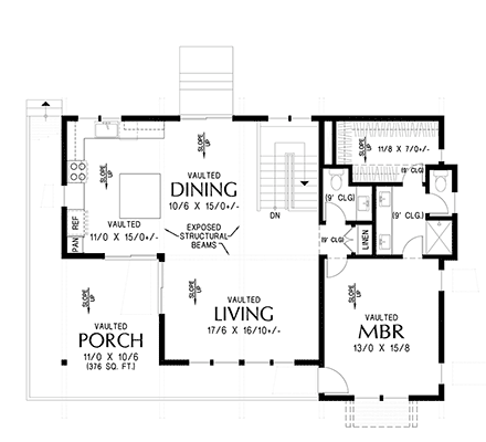 Contemporary, Modern House Plan 83554 with 3 Beds, 3 Baths, 1 Car Garage First Level Plan
