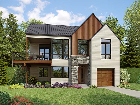 Contemporary House Plan 83555 with 3 Beds, 3 Baths, 1 Car Garage Elevation