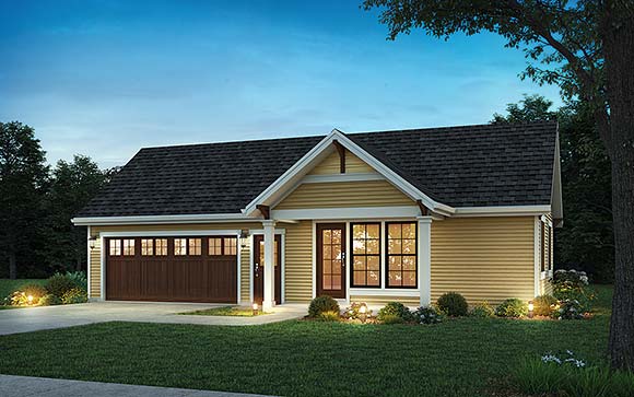 Cottage, Ranch, Traditional Garage-Living Plan 83557 with 1 Beds, 1 Baths, 1 Car Garage Elevation