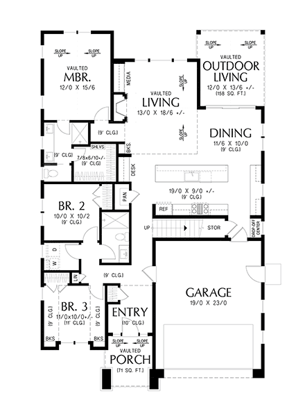 Contemporary, Craftsman House Plan 83560 with 3 Beds, 2 Baths, 2 Car Garage First Level Plan