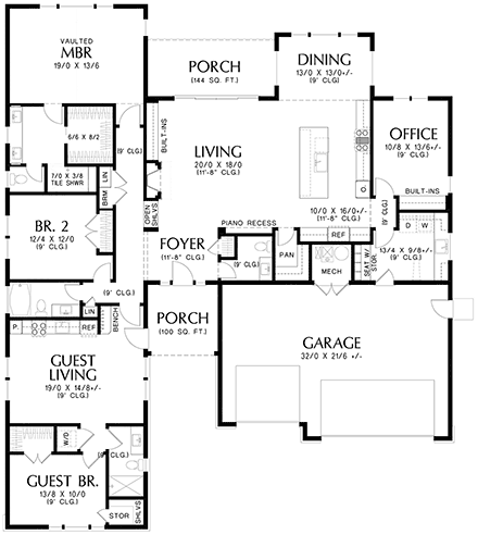 Craftsman, Ranch House Plan 83562 with 3 Beds, 3 Baths, 3 Car Garage First Level Plan