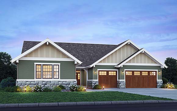 Craftsman, Ranch House Plan 83562 with 3 Beds, 3 Baths, 3 Car Garage Elevation