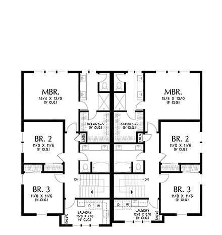 Cottage, Country, Farmhouse Multi-Family Plan 83566 with 6 Beds, 6 Baths, 2 Car Garage Second Level Plan