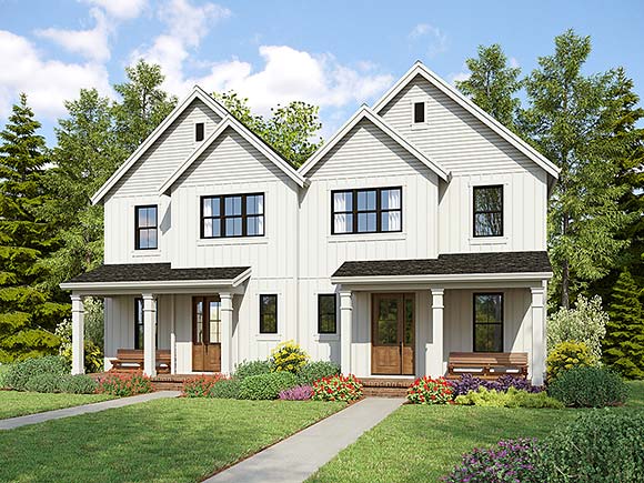 Cottage, Country, Farmhouse Multi-Family Plan 83566 with 6 Beds, 6 Baths, 2 Car Garage Elevation