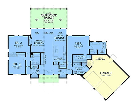 Contemporary, Ranch House Plan 83579 with 3 Beds, 2 Baths, 2 Car Garage First Level Plan