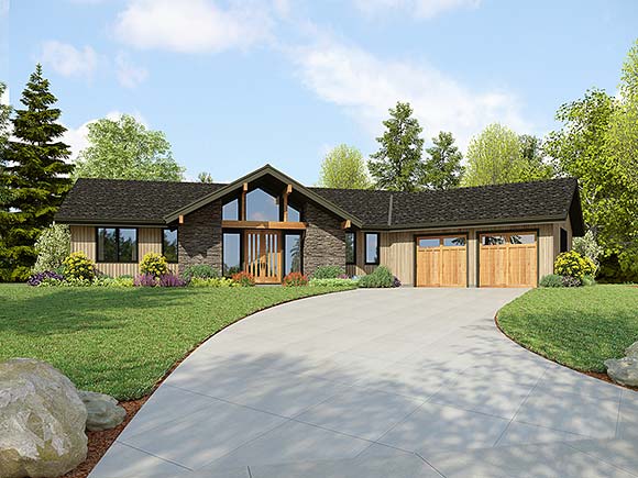 Contemporary, Ranch House Plan 83579 with 3 Beds, 2 Baths, 2 Car Garage Elevation