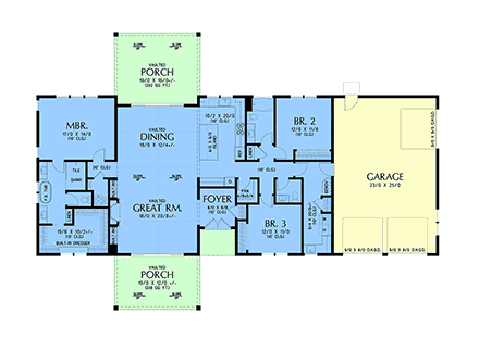 Cottage, Farmhouse, Ranch House Plan 83588 with 3 Beds, 3 Baths, 3 Car Garage First Level Plan