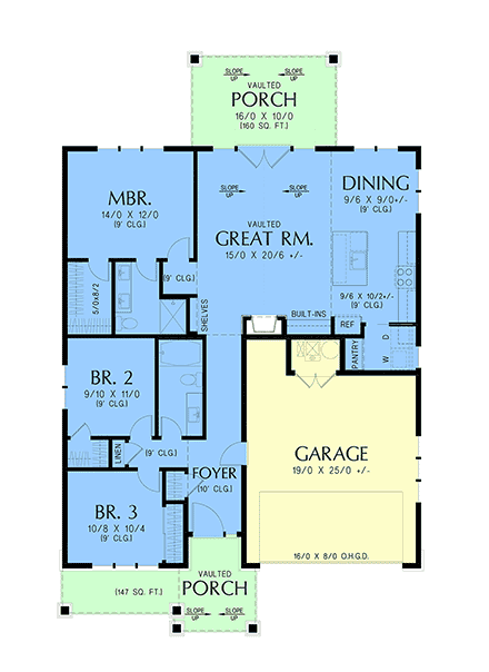 Cottage, Craftsman, Ranch House Plan 83594 with 3 Beds, 2 Baths, 2 Car Garage First Level Plan