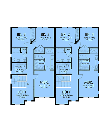 Contemporary, Country, Farmhouse Multi-Family Plan 83596 with 3 Beds, 2 Baths, 2 Car Garage Second Level Plan