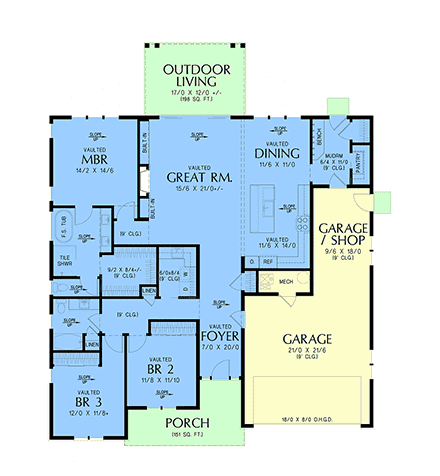Contemporary, Ranch House Plan 83598 with 2 Beds, 2 Baths, 2 Car Garage First Level Plan