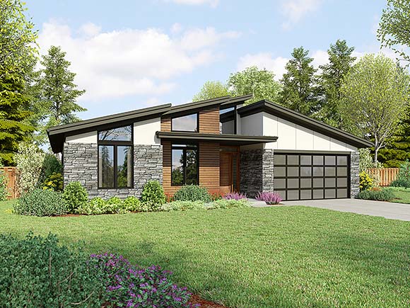 Contemporary, Ranch House Plan 83598 with 2 Beds, 2 Baths, 2 Car Garage Elevation