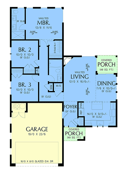 Contemporary, European, Ranch House Plan 83599 with 3 Beds, 2 Baths, 2 Car Garage First Level Plan