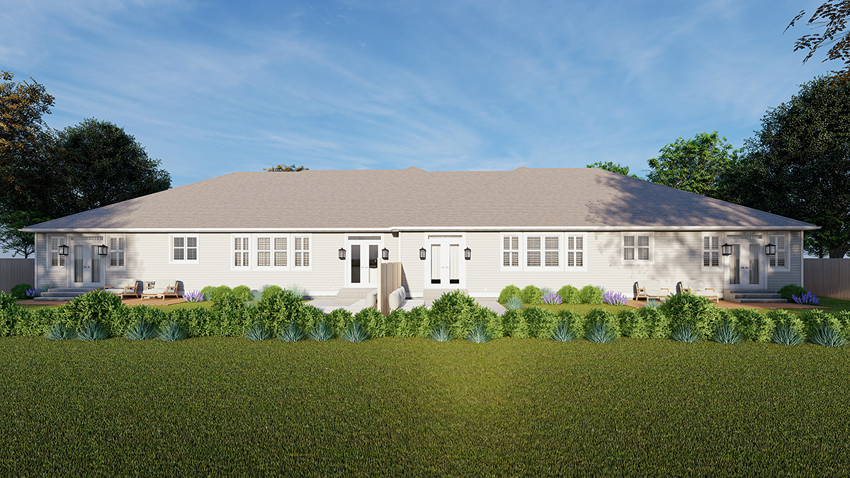 Country, Ranch, Traditional Plan with 3868 Sq. Ft., 6 Bedrooms, 4 Bathrooms, 4 Car Garage Rear Elevation