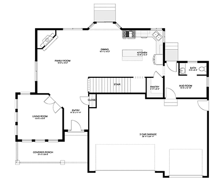Country, Farmhouse, New American, Traditional House Plan 83613 with 3 Beds, 3 Baths, 3 Car Garage First Level Plan