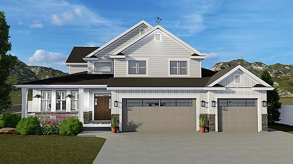 Country, Farmhouse, New American, Traditional House Plan 83613 with 3 Beds, 3 Baths, 3 Car Garage Elevation