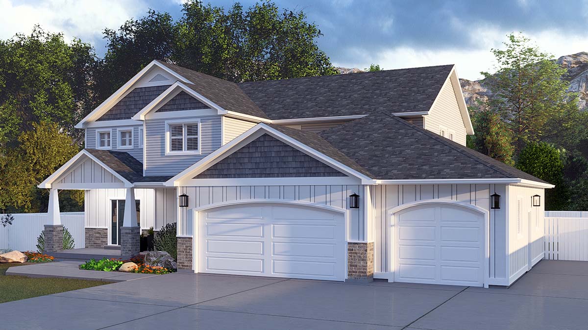 Craftsman, Traditional Plan with 3863 Sq. Ft., 5 Bedrooms, 5 Bathrooms, 3 Car Garage Picture 2