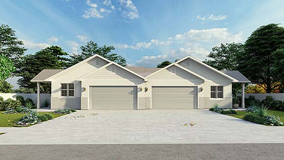 Ranch, Southern, Traditional Multi-Family Plan 83624 with 4 Beds, 4 Baths, 4 Car Garage Elevation