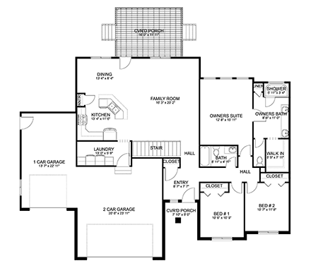 New American, Ranch, Traditional House Plan 83626 with 3 Beds, 3 Baths, 3 Car Garage First Level Plan