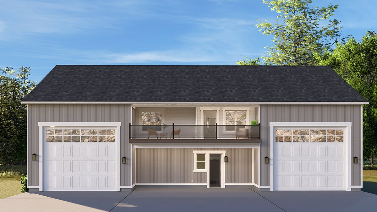 Contemporary, Traditional Plan with 1376 Sq. Ft., 1 Bedrooms, 3 Bathrooms, 5 Car Garage Rear Elevation