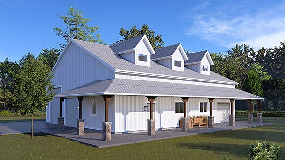 Country, Farmhouse 4 Car Garage Plan 83638 Elevation