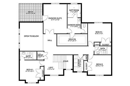 Craftsman, Traditional House Plan 83644 with 4 Beds, 4 Baths, 3 Car Garage Second Level Plan