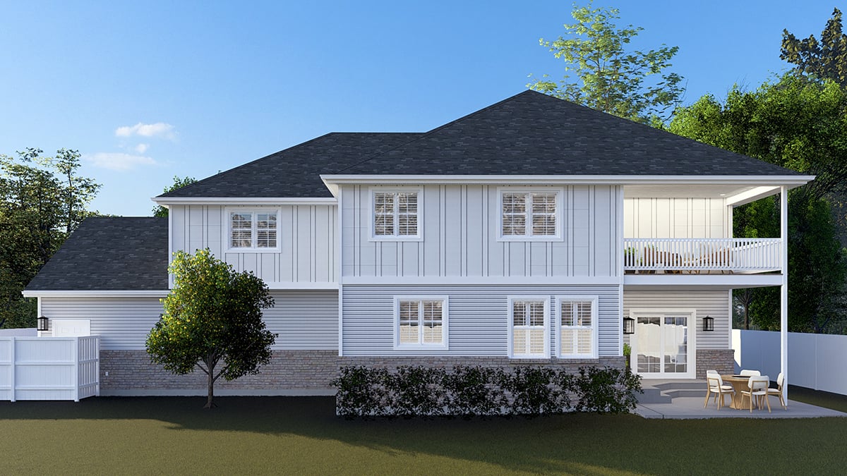 Craftsman, Traditional Plan with 3136 Sq. Ft., 4 Bedrooms, 4 Bathrooms, 3 Car Garage Rear Elevation