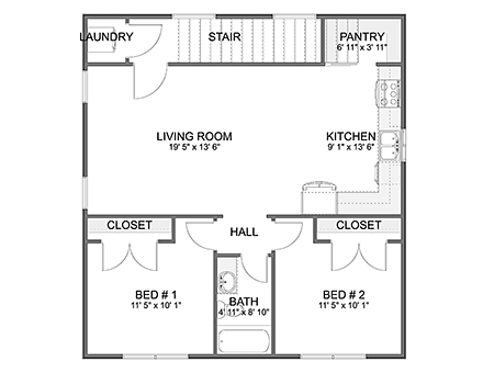 Cottage, Country, Traditional Garage-Living Plan 83647 with 2 Beds, 1 Baths, 2 Car Garage Second Level Plan