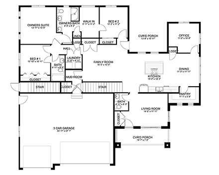 Craftsman, Traditional House Plan 83649 with 3 Beds, 4 Baths, 3 Car Garage First Level Plan