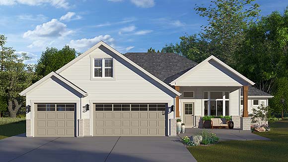 Craftsman, Traditional House Plan 83649 with 3 Beds, 4 Baths, 3 Car Garage Elevation