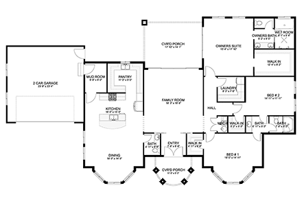Southwest House Plan 83656 with 3 Beds, 3 Baths, 2 Car Garage First Level Plan
