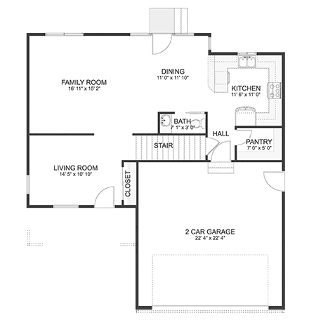 Traditional House Plan 83662 with 4 Beds, 3 Baths, 2 Car Garage First Level Plan