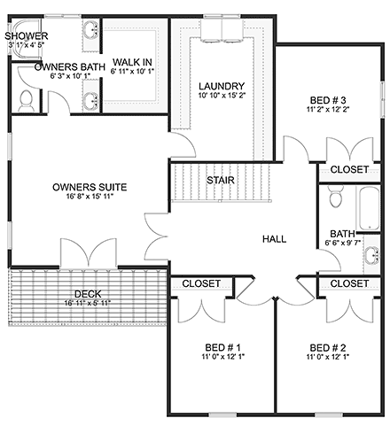 Traditional House Plan 83662 with 4 Beds, 3 Baths, 2 Car Garage Second Level Plan