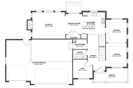 Country, Traditional House Plan 83663 with 4 Beds, 3 Baths, 3 Car Garage First Level Plan