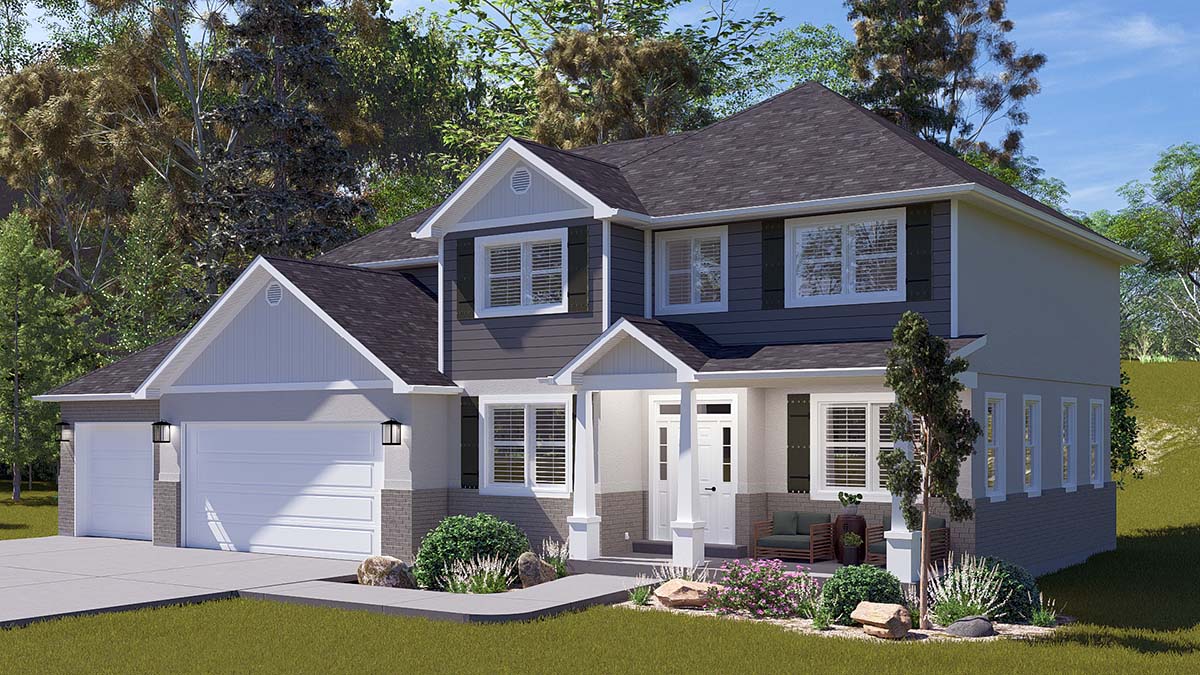Country, Traditional Plan with 2789 Sq. Ft., 4 Bedrooms, 3 Bathrooms, 3 Car Garage Picture 2